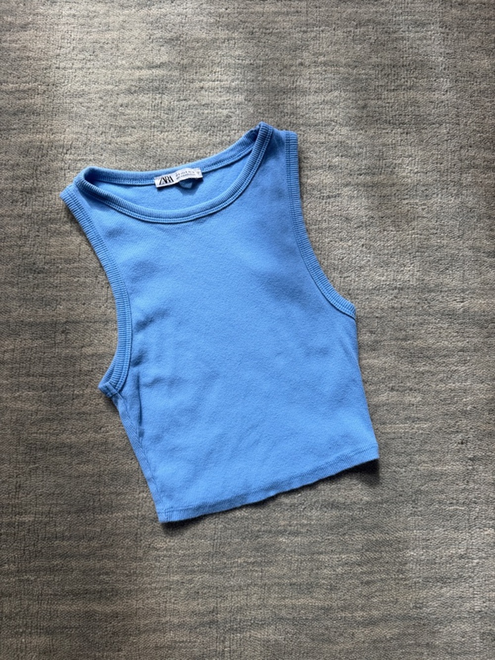 Zara Sky Blue Ribbed Cropped Tank